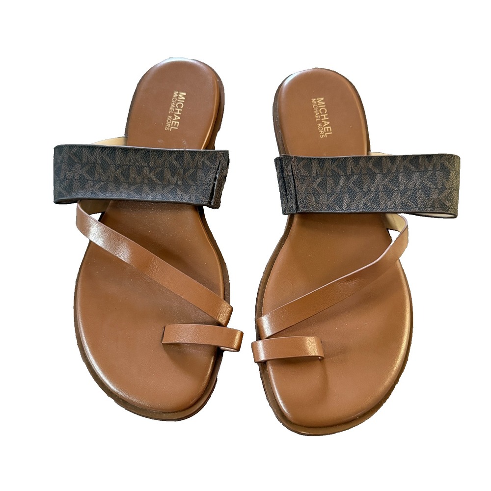 NWOT Michael Kors Nelson Slip-On Toe Ring Slide Sandals Mini Logo Flats 9M Women